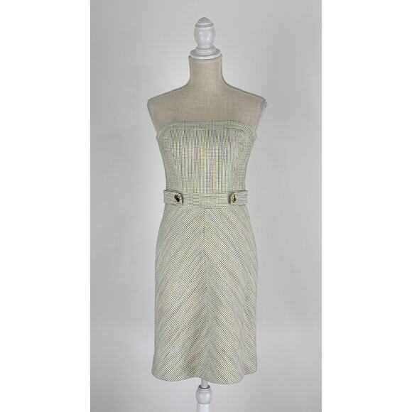 Trina Turk Womens Tweed Strapless Colorful Mini Dress Size 6 Green Purple - Picture 1 of 8